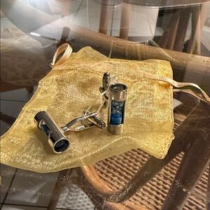 Silver tone and Blue Cuff Links